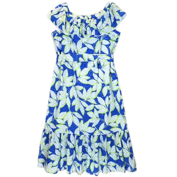 Draper James Eyelet Off Shoulder Midi Flounce Dress XL Multicolor Leaf Print - Picture 5 of 13